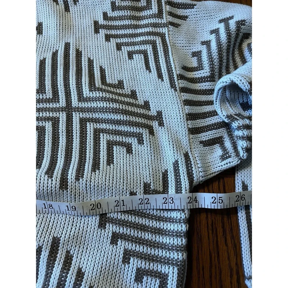 80s 90s Jean Michaud Sweater All Over Print White Brown XL NWT Knit